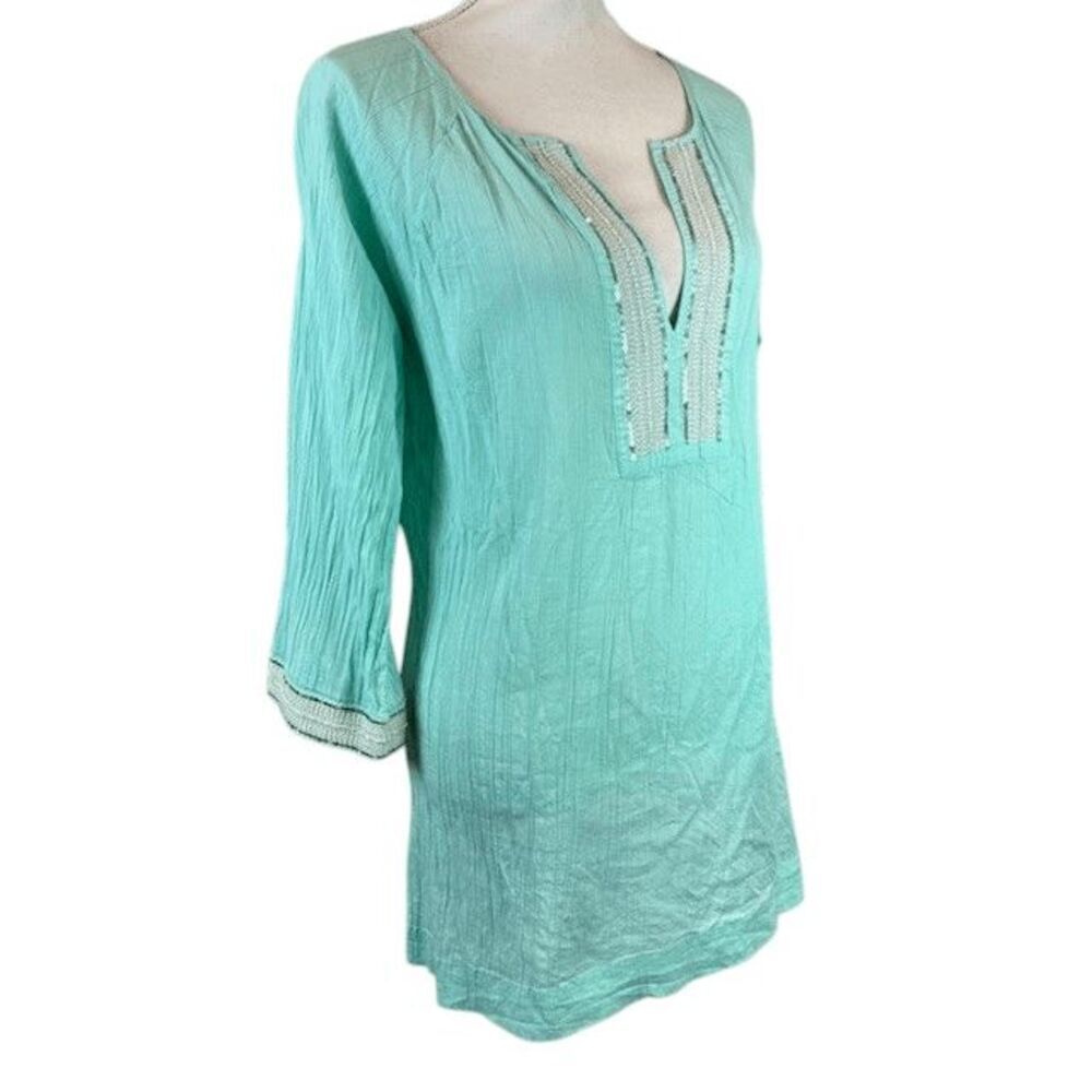 Athleta Mariana Gauzy Cotton Tunic Cover Up Mint Green‎ Sequin Trim Size Small